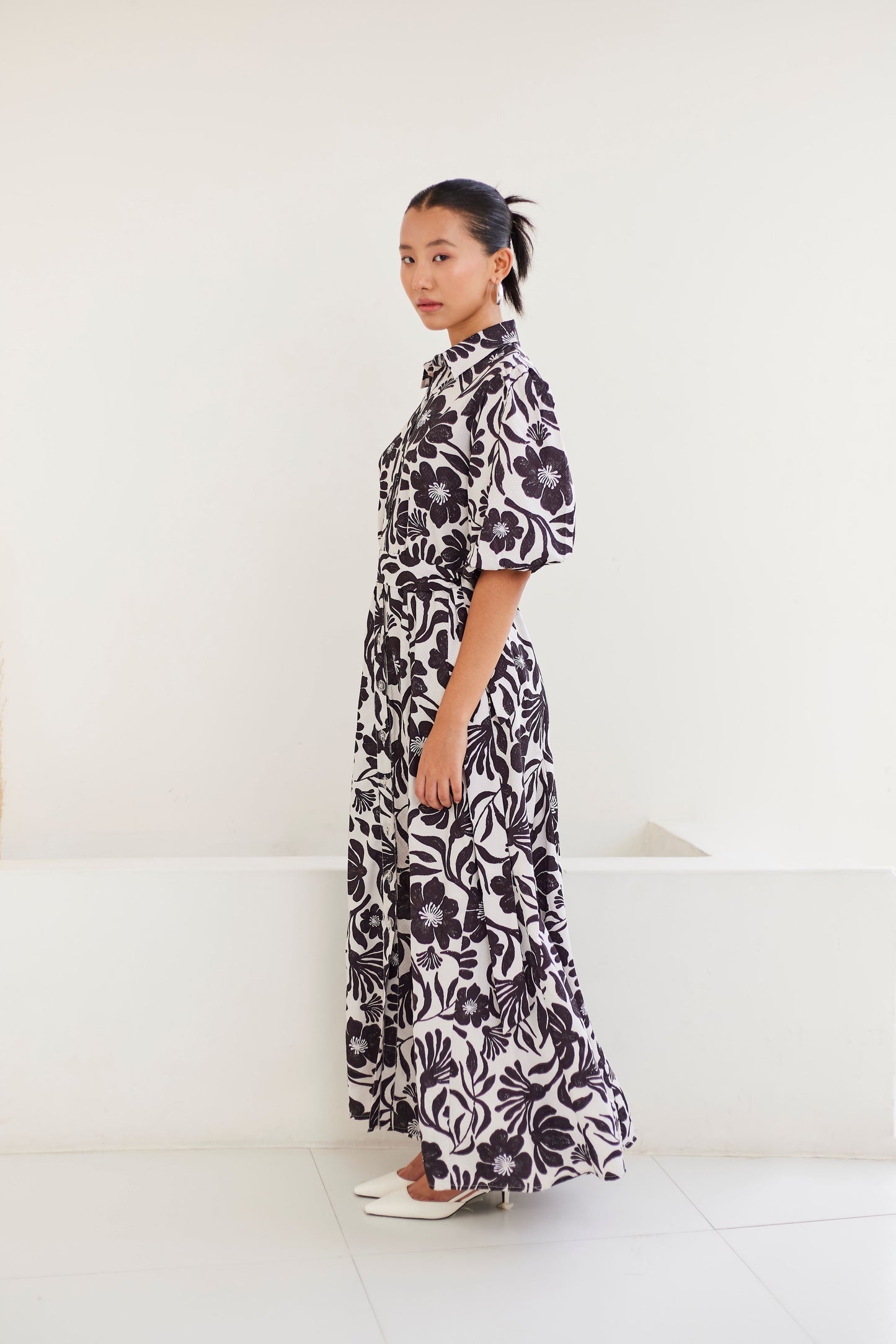 Noir Blossom Godet Dress