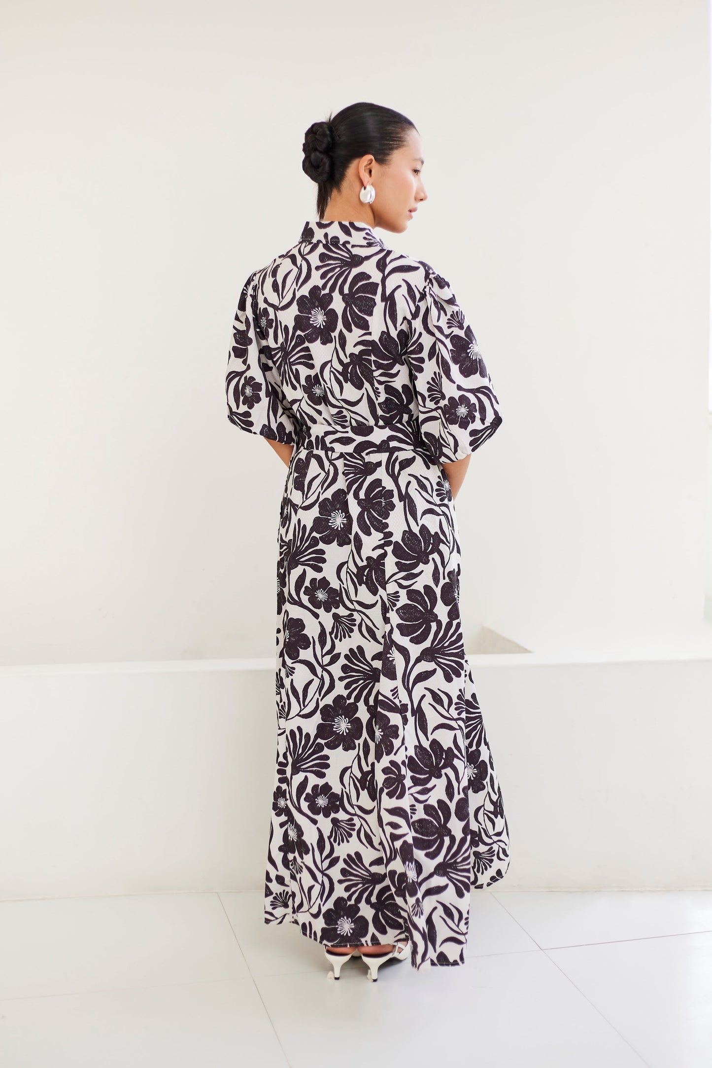 Noir Blossom Godet Dress